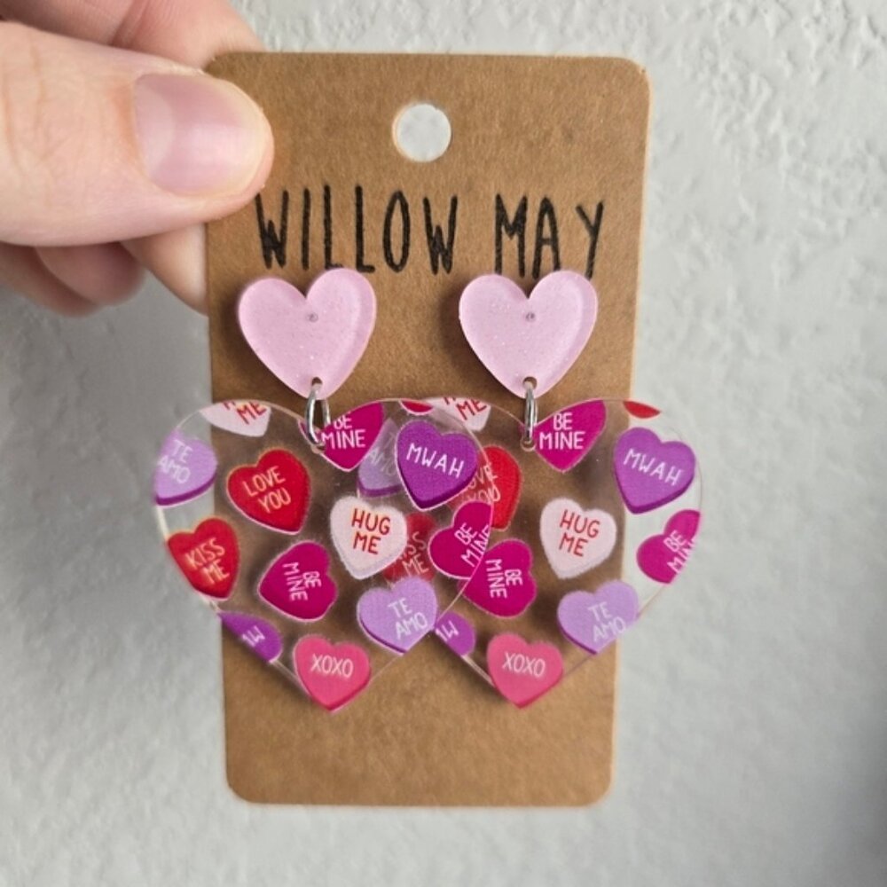 Willow May Valentine Heart Pink and Purple Earrings